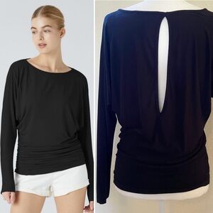 Kenneth Cole New York Black Long Sleeve Batwing Top Keyhole Back